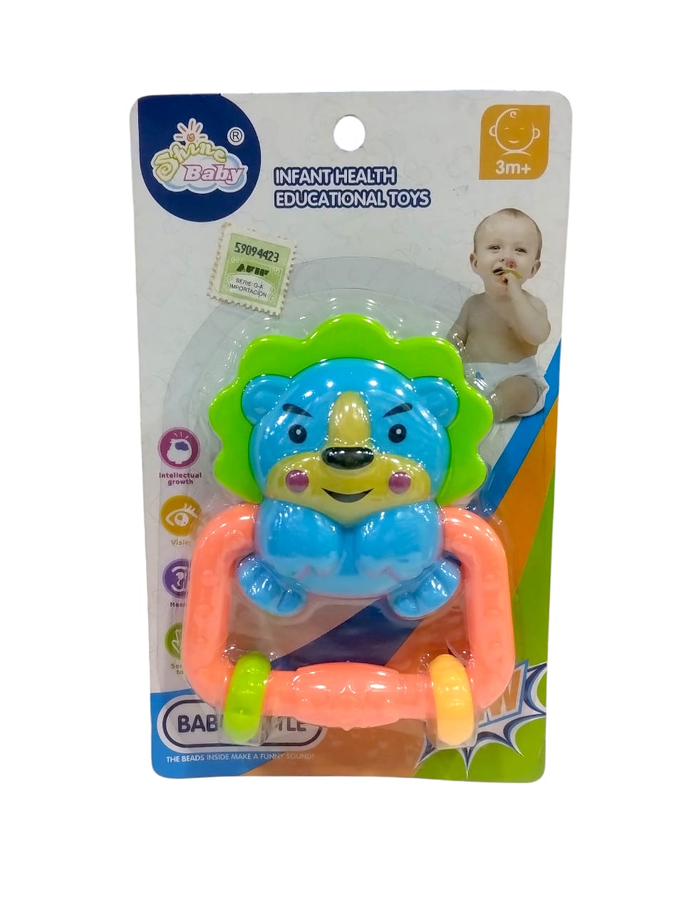 Sonajero mordillo leon en blister 12cm