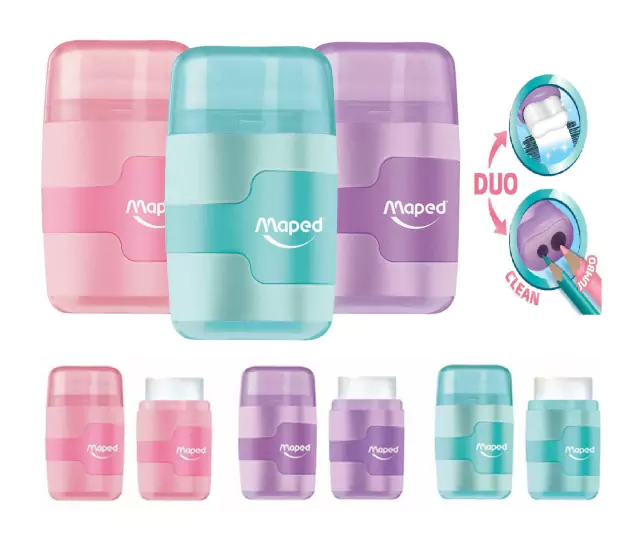 Sacapuntas duo maped con goma connect pastel