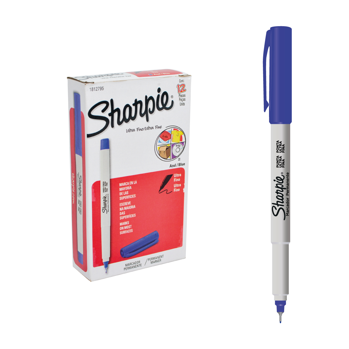 Marcador sharpie permanente azul microfibra