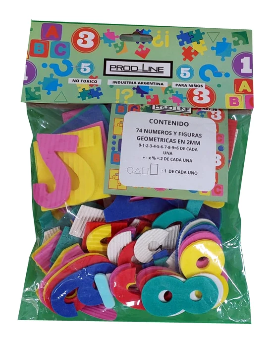 Juego de numeros y figuras geometricas de goma eva en 2 mm 