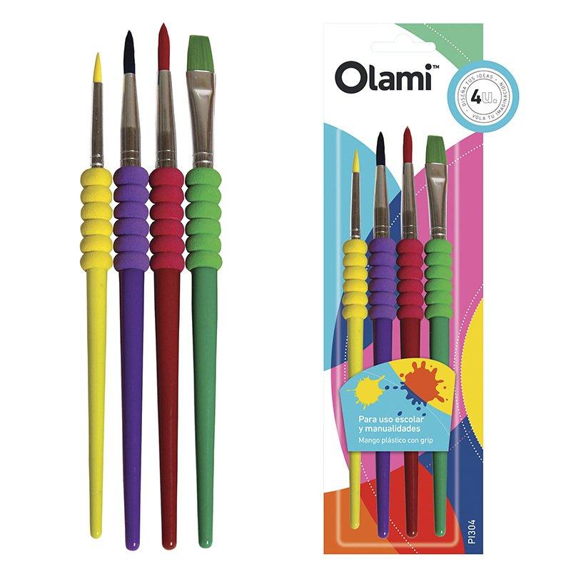 Set de pinceles escolares de colores x4