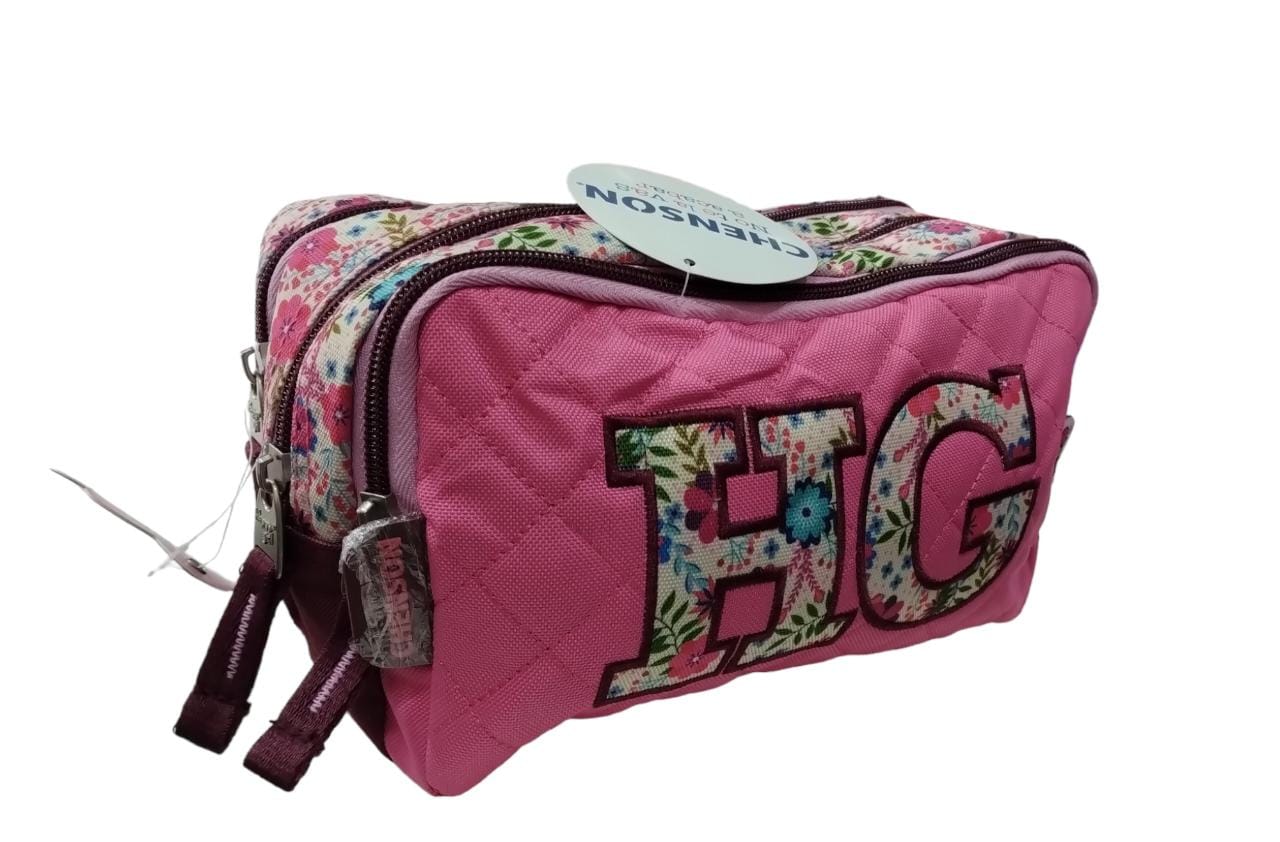 Cartuchera chenson tres cierres hg bordo y rosa