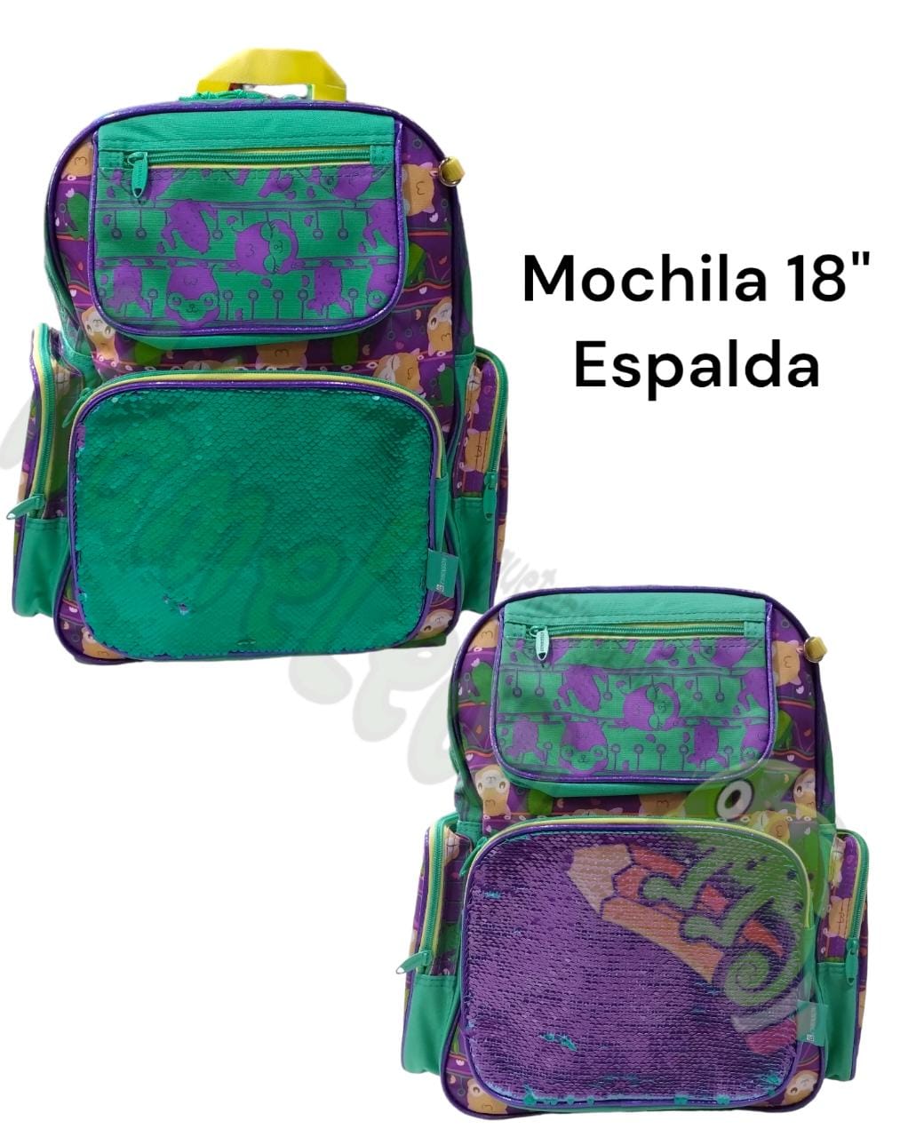 Mochila espalda 18" con lentejuelas y llamas