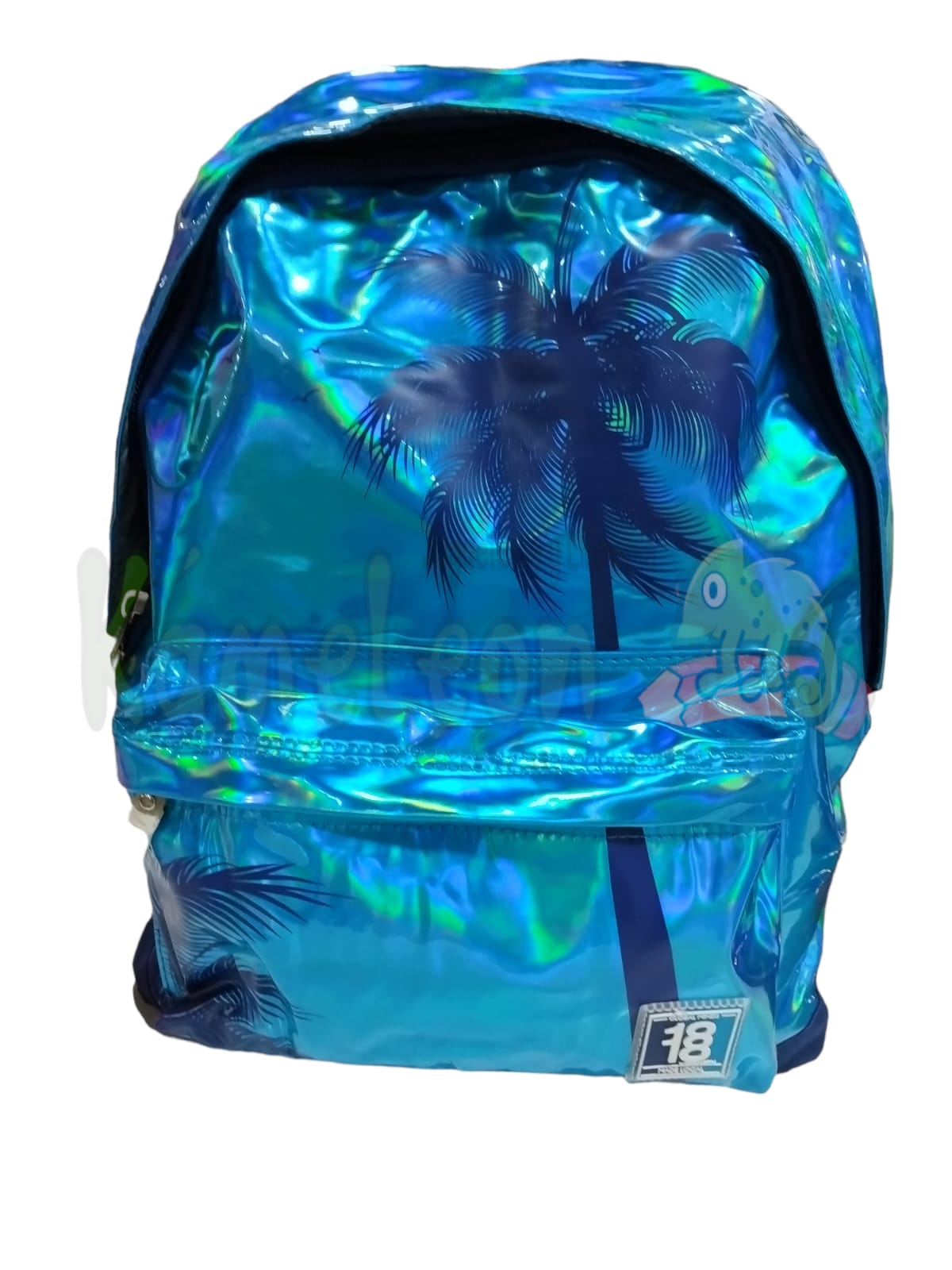 Mochila chenson espalda 18" holografica celeste 