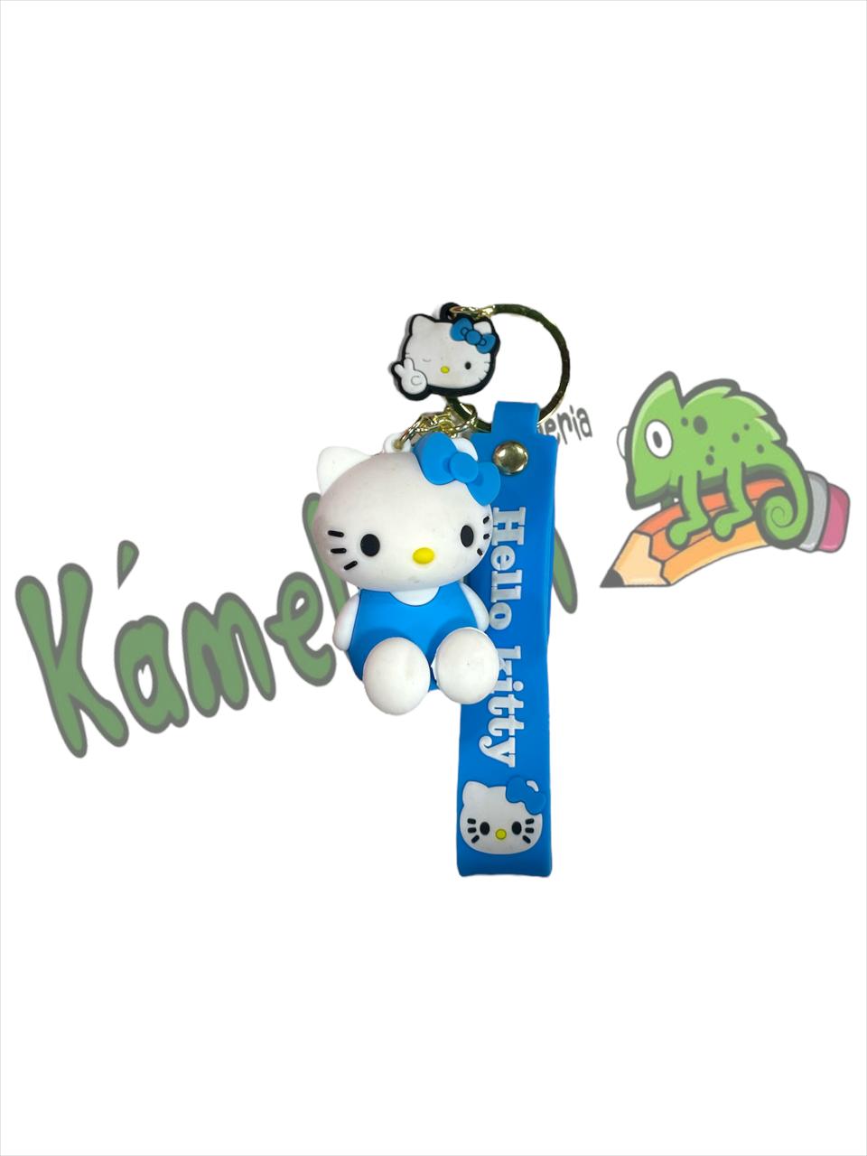 Llavero de goma kitty celeste