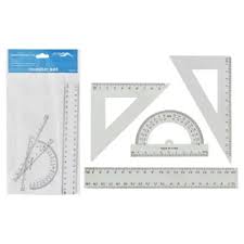 Set de regla y escuadra transparente 20cm