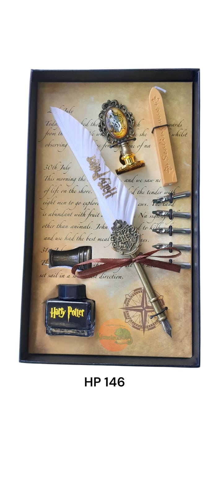 Harry potter set caja pluma blanca + sello 