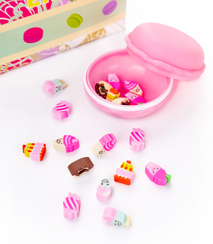 Mini gomas de borrar en cupcake