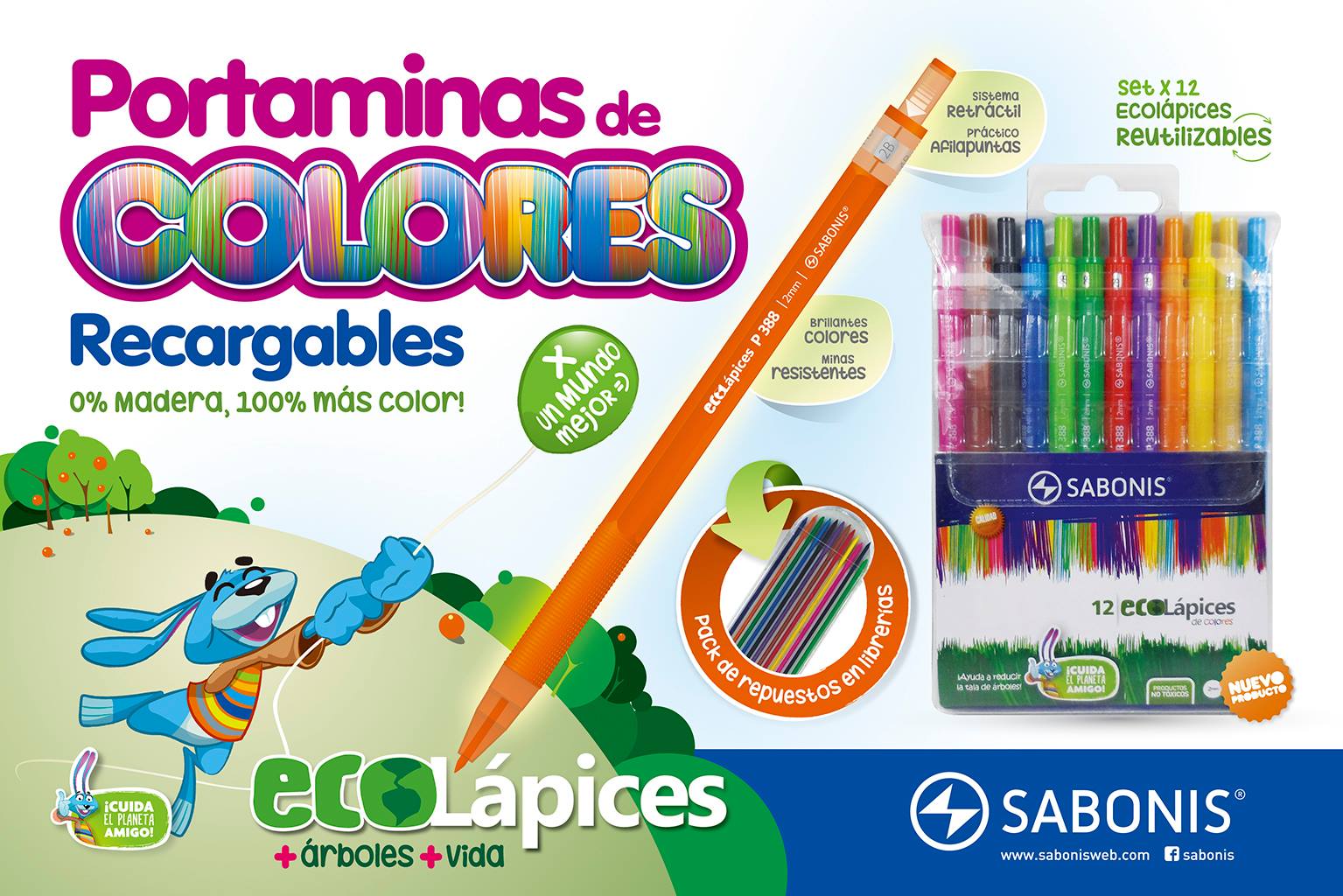 Lapices mecanicos sabonis x 12 colores  2 mm