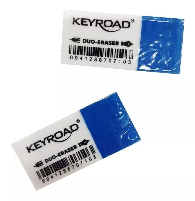 Goma keyroad azul y blanca "duo eraser"