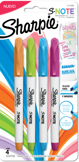 Resaltadores sharpie finos snote pastel blister 2132980 x 4un.