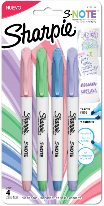 Resaltadores sharpie finos snote pastel blister 2133102 x4un.