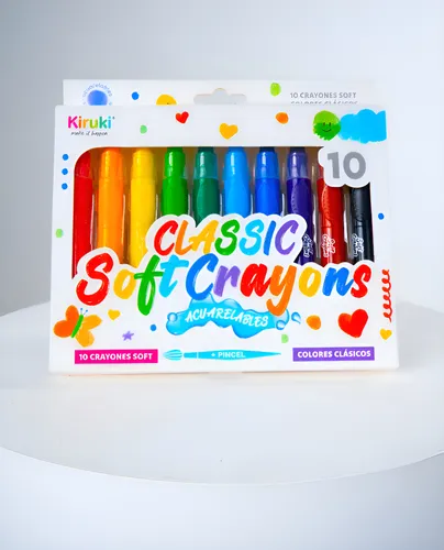 Crayones kiruki soft acuarelables x 10 colores clasicos + pincel