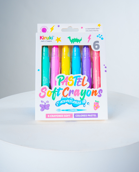 Crayones kiruki soft acuarelables x 6 pasteles + pincel 