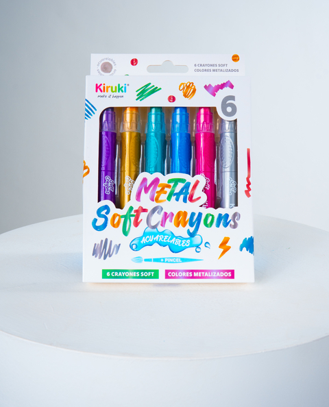 Crayones kiruki soft acuarelables x 6 metal + pincel 