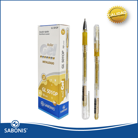 Lapicera roller gel sabonis dorado con brillos (gl5010p) 