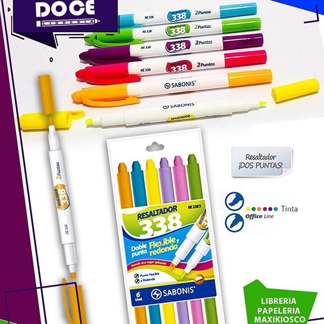 Resaltadores sabonis fluo x 6 doble punta 