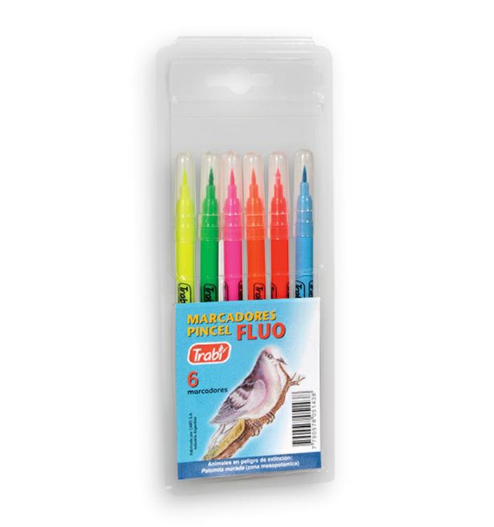 Marcadores trabi "pincel" fluo x 6 