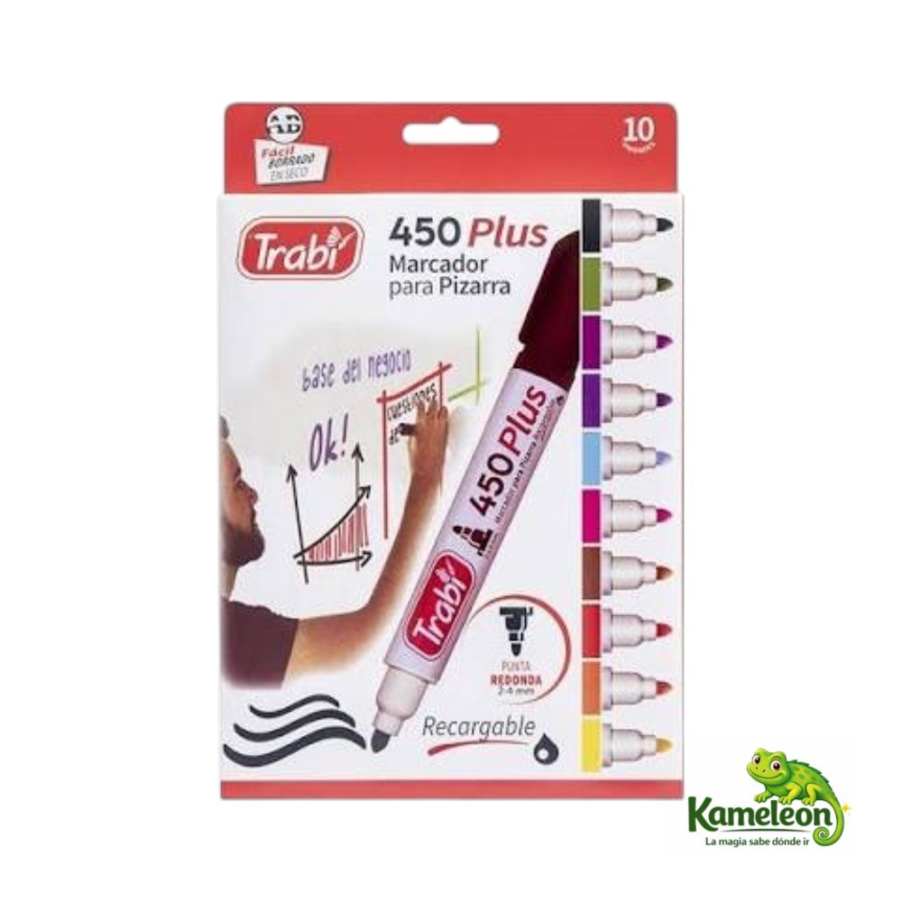 Marcadores trabi 450 plus para pizarra x10 colores sutidos