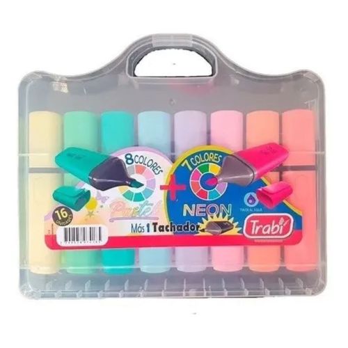 Valija de resaltadores trabi pastel + neon x 16
