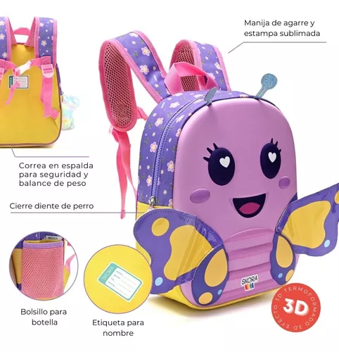 Mochila skora espalda 12" mariposa violeta