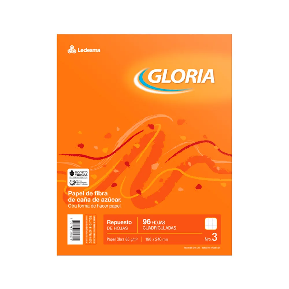 Hojas gloria numero 3 cuadriculadas x96