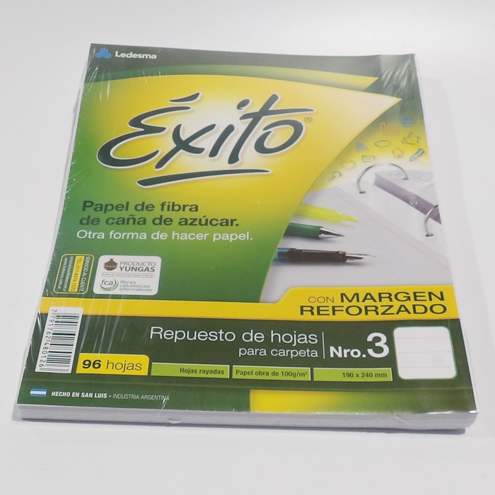 Hojas exito nro3 96u rayadas con margen reforzado