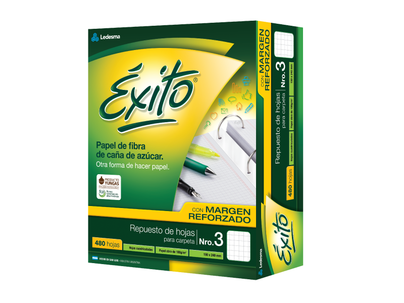 Hojas exito 480u n3 cuadriculado con margen reforzado