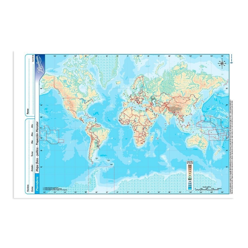 Mapa rivadavia n5 planisferio fis. politico proy mercator