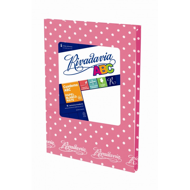Cuaderno rivadavia nro3 rosa lunares blancos
