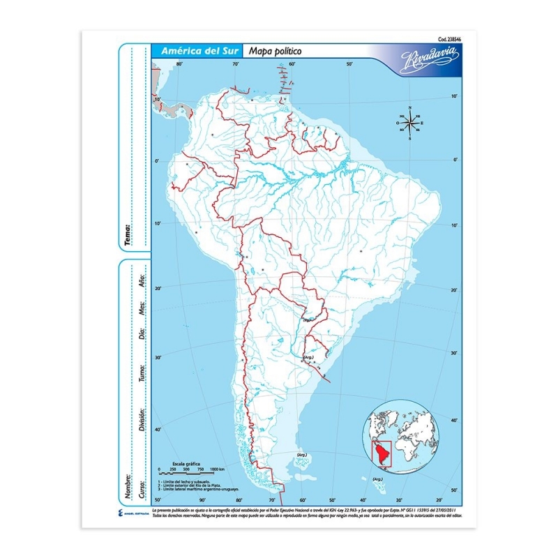 Mapa rivadavia nro 3 america del sur politico 