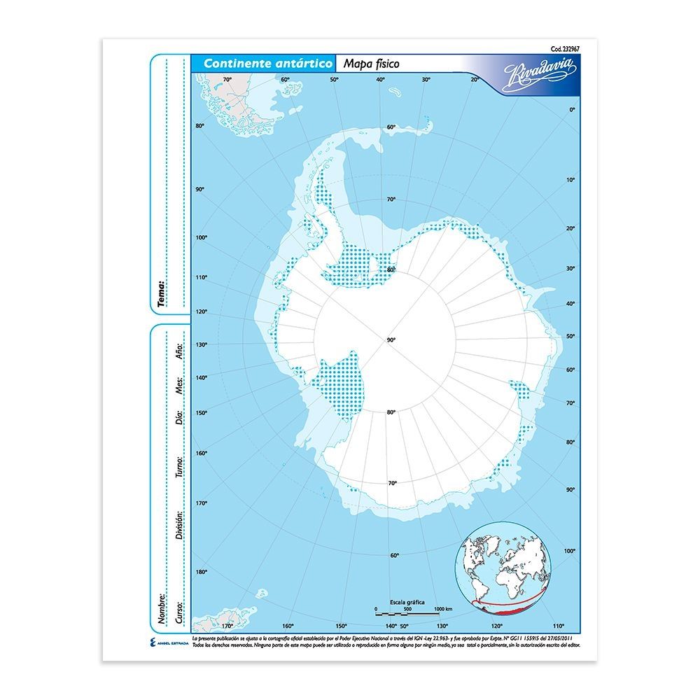 Mapa rivadavia nro 3 continente antartico fisico