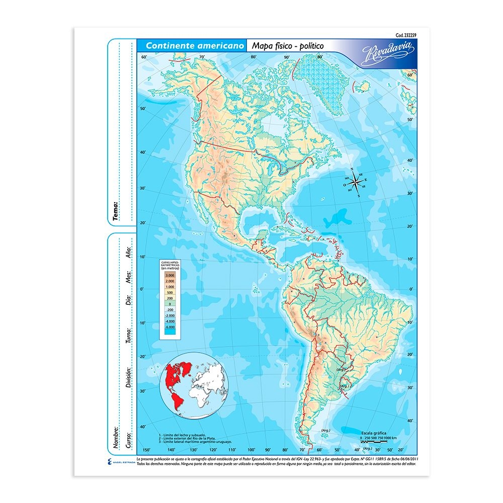 Mapa rivadavia nro 3 cont. americano  fisico-politico