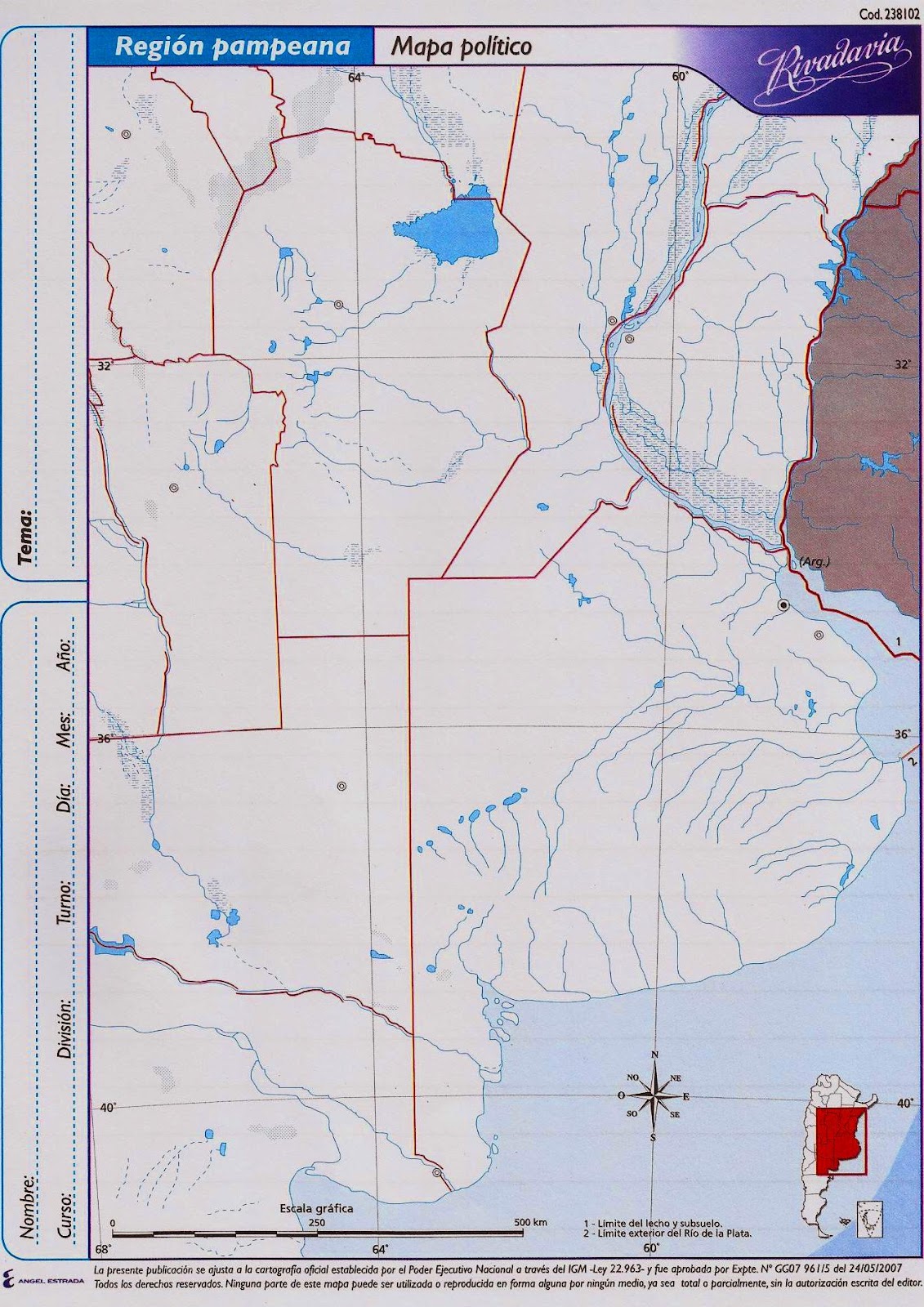 Mapa rivadavia nro 3 region pampeana  politico 