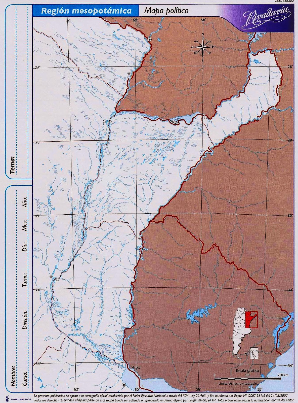 Mapa rivadavia nro 3 region mesopotamia politico 