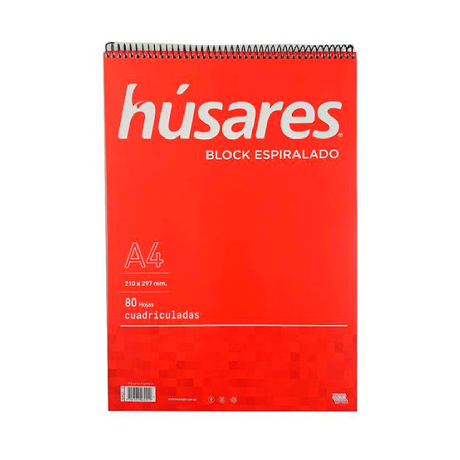 Block husares espiralado a4 cuadriculado x80h