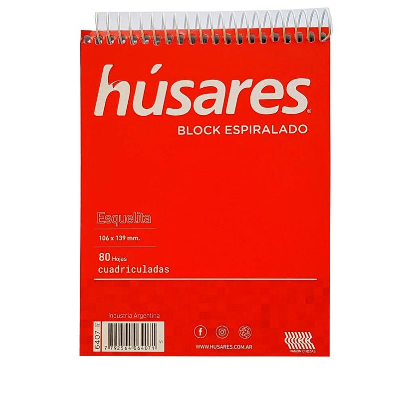 Blocks husares esquelita espiralado cuadriculado 80 hj.