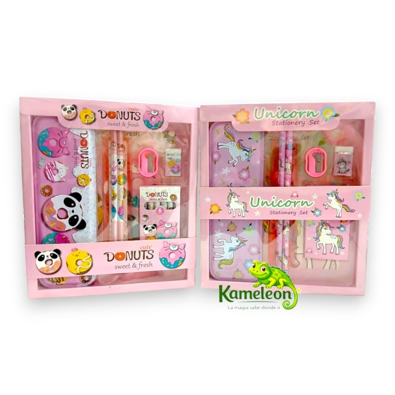 Set escolar en caja unicornio/panda