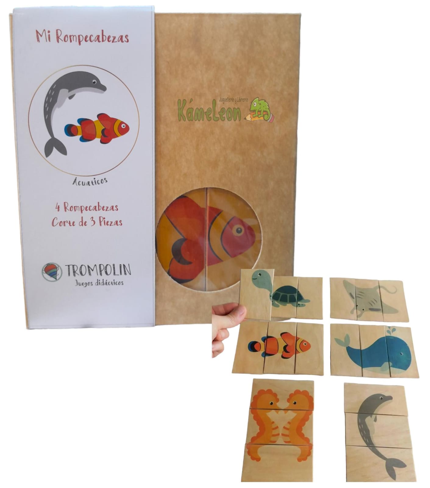 Juego "trompolin" 4 rompecabezas de acuaticos 