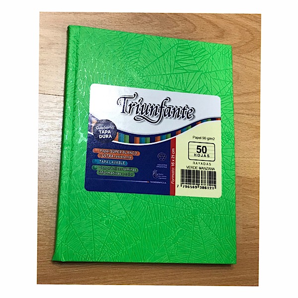 Cuaderno triunfante verde manzana t/d 16 x 21 raya 50 hj.