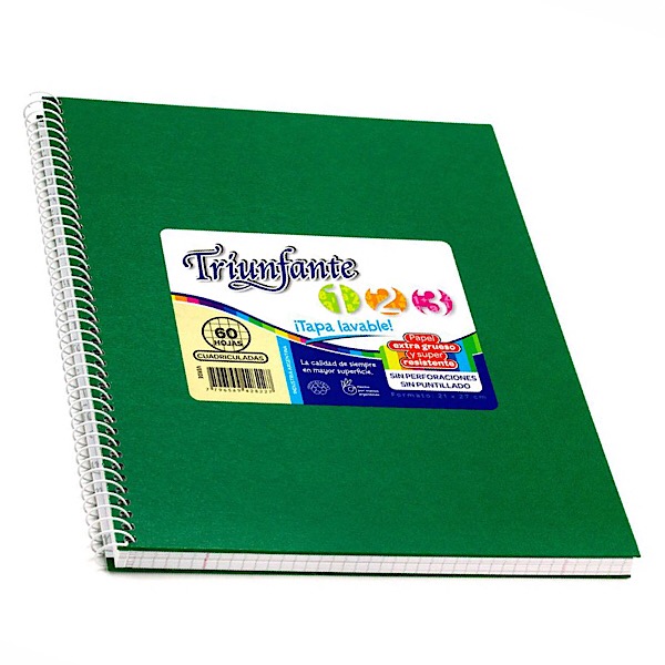 Cuaderno triunfante nro 7 espiralado rayado verde opscuro