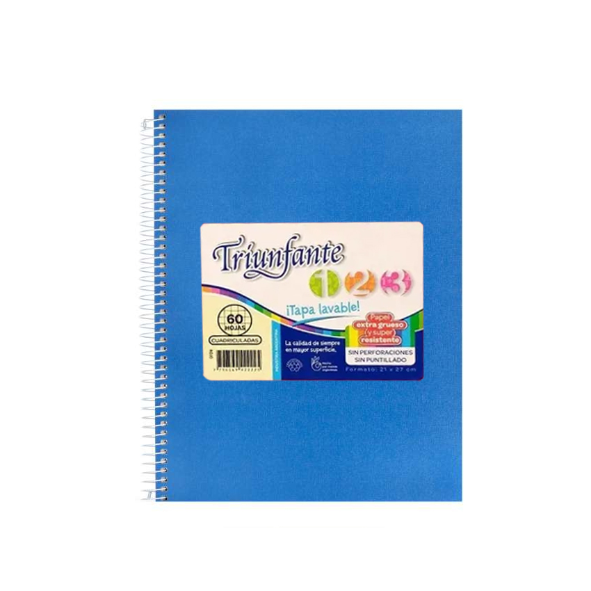 Cuaderno triunfante nro 7 espiralado cuadriculado celeste