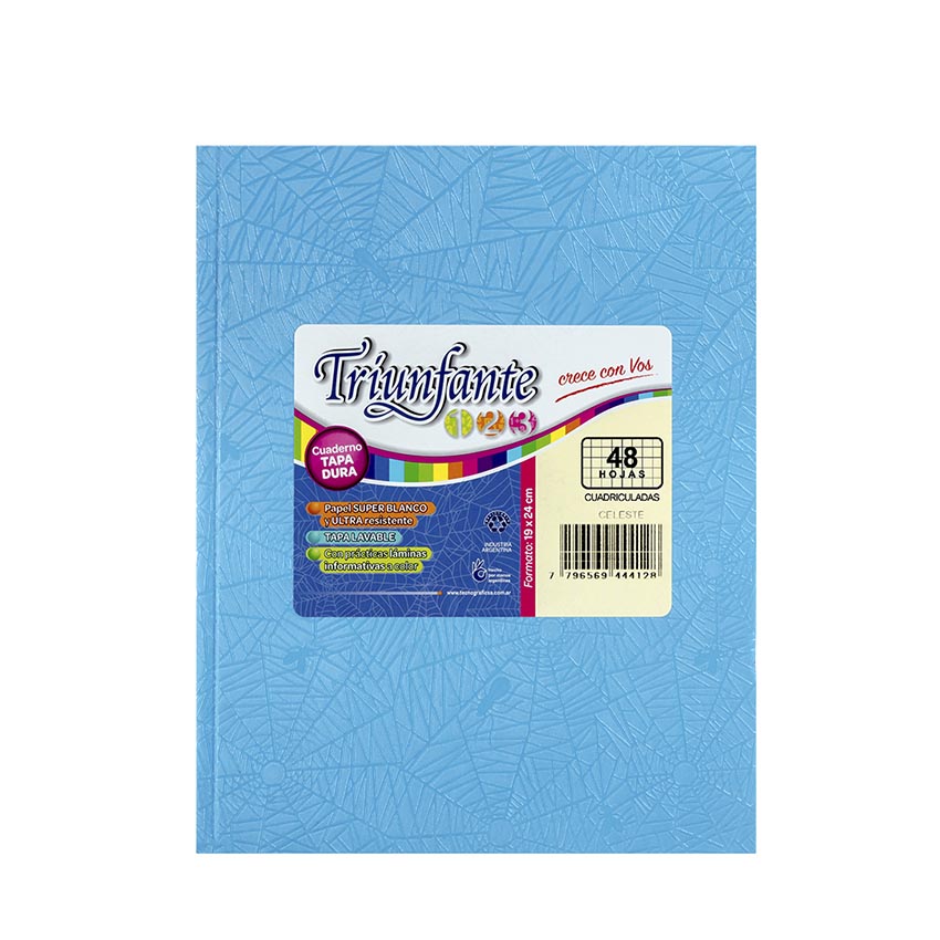 Cuaderno triunfante numero 3 celeste rayado