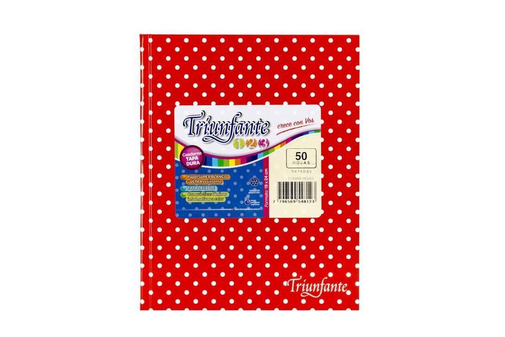 Cuaderno triunfante nro 3 rojo lunares blancos 