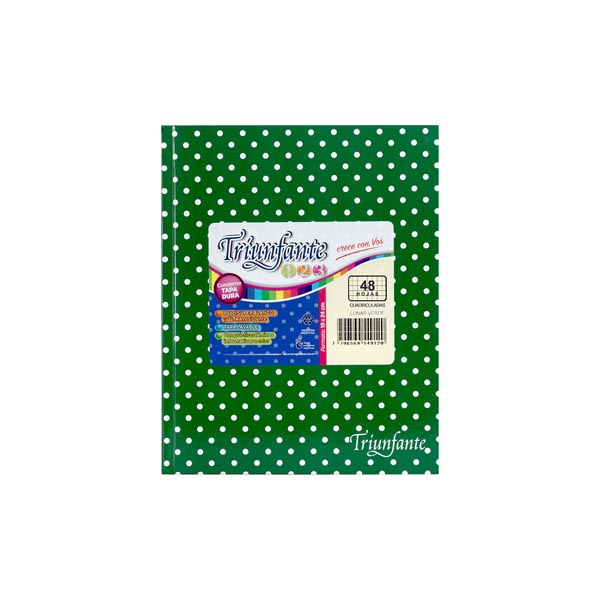 Cuaderno triunfante nro3 verde con lunares cuadriculado