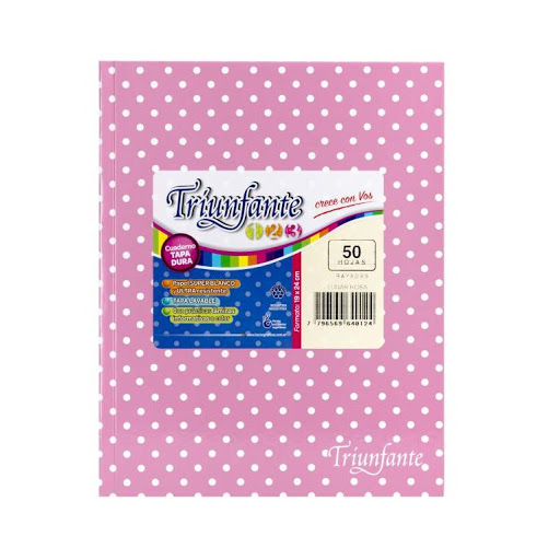 Cuaderno triunfante nro3 rosa lunares  blancos 