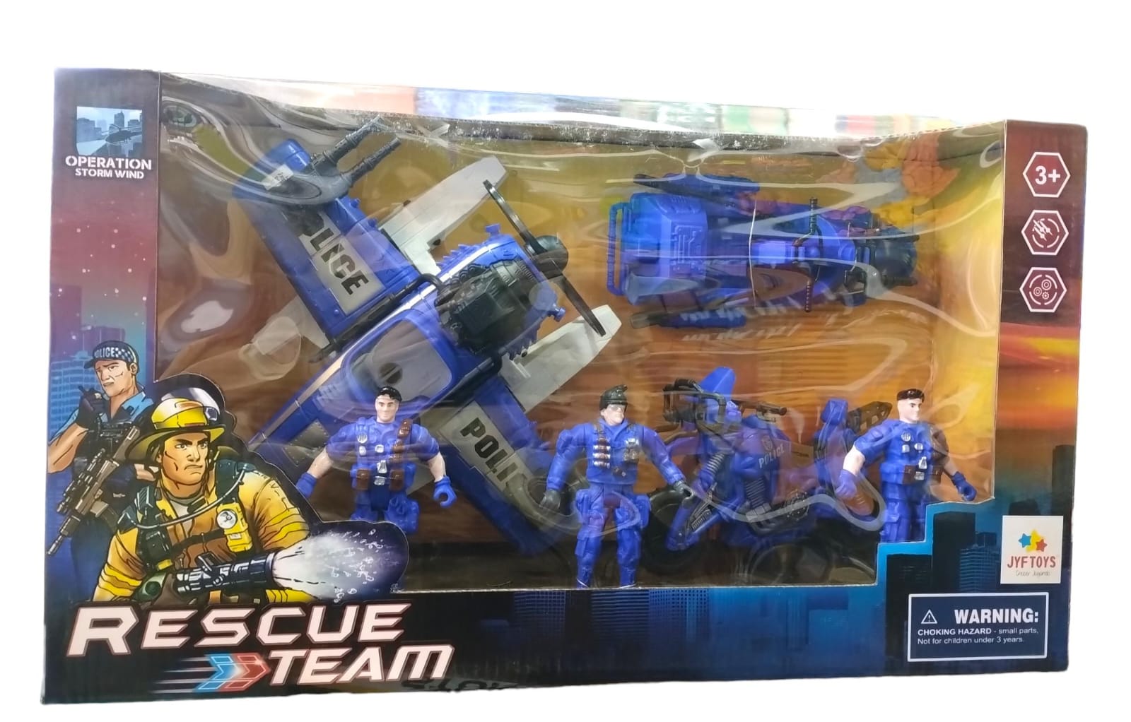 Rescue team set de policia con avion