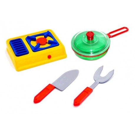 Cocina con olla y cubierto