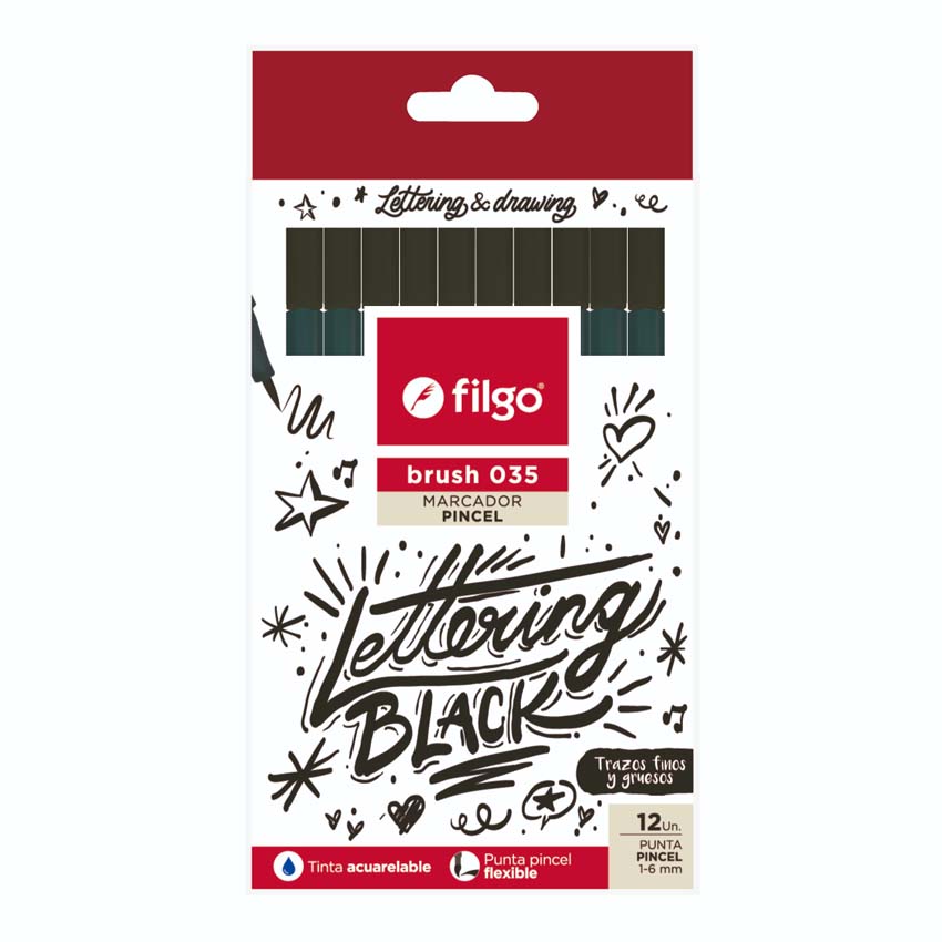 Marcador punta pincel filgo 035 negro x12