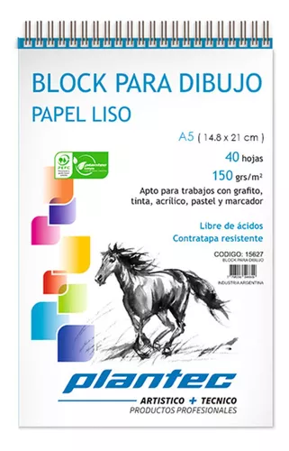 Block plantec para dibujo anillado  papel liso 40hj. 150grs. 21 x 29,7cm